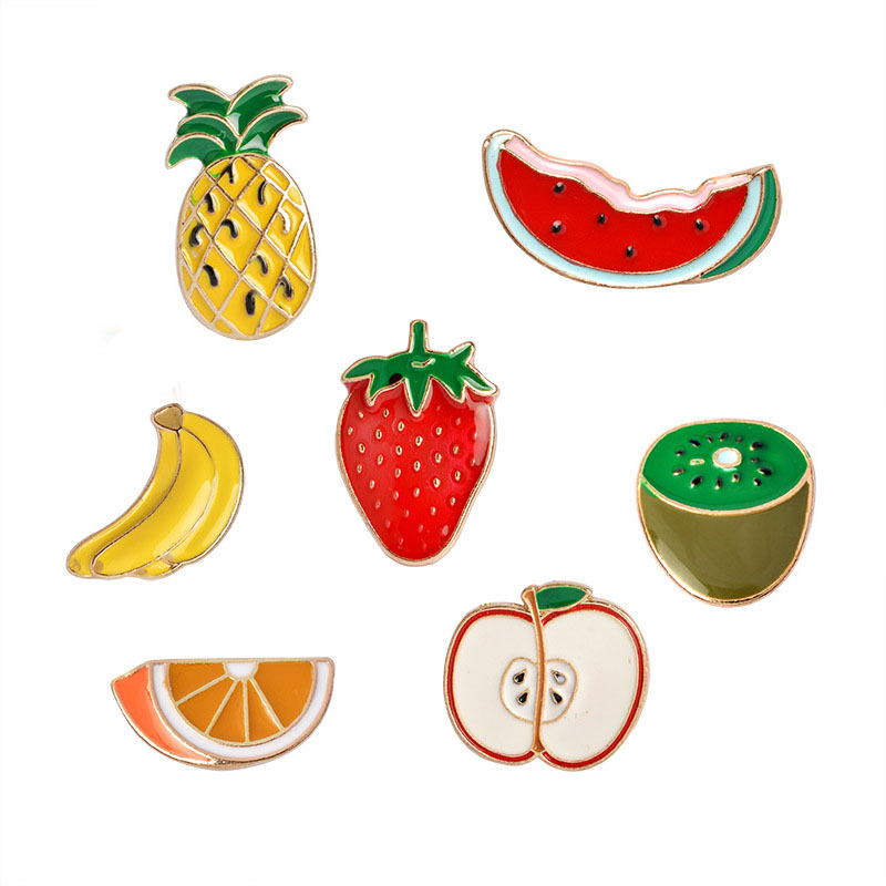 Rinhoo Watermelon Kiwi Strawberry Orange Banana Apple Pineapple Cartoon Fruit Fashion Brooches For Women And Kids Brooch fruit2
