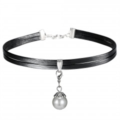 Charm Fashion Choker Necklace Unsex Velvet Leather Pendant Gothic Gift Jewelry Leather White bead