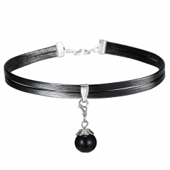 Charm Fashion Choker Necklace Unsex Velvet Leather Pendant Gothic Gift Jewelry Leather Black bead