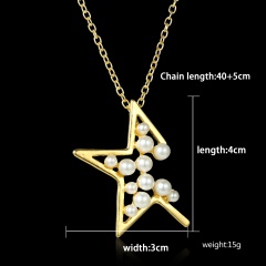 Gold Silver Men Women's Pearl Crystal Star Pendant Necklace Chain Jewelry Gold