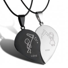 2Pcs Couples Stainless Steel Heart Pendant Necklace Boy&Girl
