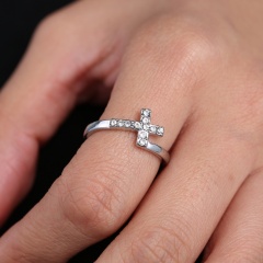 Women Cool Jewelry Crystal Cross Silver Ring Bride Wedding Gift Size 7 7