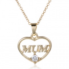 Mom Grandma 18K White Gold Filled Rhinestone Heart Necklace Mother's Day Gift MUM