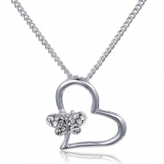 Mom Grandma 18K White Gold Filled Rhinestone Heart Necklace Mother's Day Gift Love heart butterfly