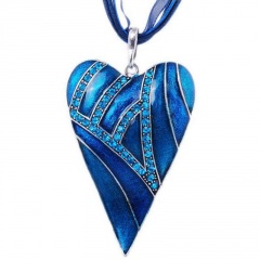 Fashion Large Heart Crystal Chain Statement Womens Necklace Pendant Jerwelry Blue