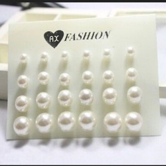 12Pairs/Lot Simple resin ball imitation pearl earrings / 6mm, 8mm, 10mm, 11mm White #1