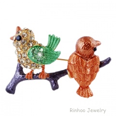 Rinhoo Rhinestone Colorful Enamel Wild Animal Bird Brooch Pins Men Women's Alloy Bird Brooches For Suits Dress Banquet Brooch Gift two birds