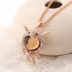 Fashion Hot Silver Crystal Animal Sheep Pendant Necklace Chain Women's Cocktail Jewelry Sheep Yelloow