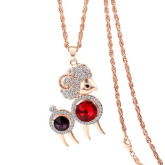 Fashion Hot Silver Crystal Animal Sheep Pendant Necklace Chain Women's Cocktail Jewelry Sheep Red Gold