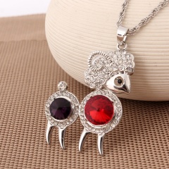 Fashion Hot Silver Crystal Animal Sheep Pendant Necklace Chain Women's Cocktail Jewelry Sheep Red Silver