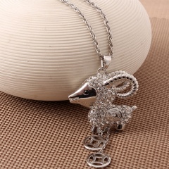 Fashion Hot Silver Crystal Animal Sheep Pendant Necklace Chain Women's Cocktail Jewelry Sheep Silver