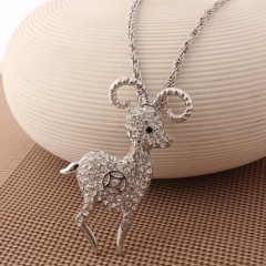 Fashion Hot Silver Crystal Animal Sheep Pendant Necklace Chain Women's Cocktail Jewelry Cute Sheep Silver