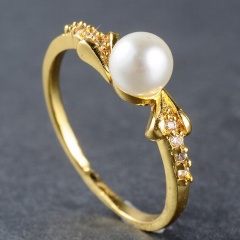 Inlay CZ Gold Ring With Imitate Pearl Gold
