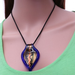 Fashion Charm Murano Lampwork Glass Leaf Pendant Necklace Jewelry Gift Purple