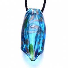 Fashion Women Lampwork Glass Gold Leaf Pendant Necklace Murano Jewelry Party Gift Blue