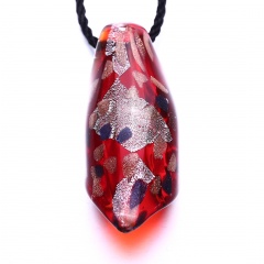 Fashion Women Lampwork Glass Gold Leaf Pendant Necklace Murano Jewelry Party Gift Red