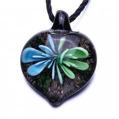 Fashion Women Lampwork Glass Gold Heart Pendant Necklace Murano Jewelry Party Gift Blue & Green