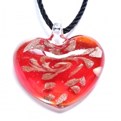 Classical Heart Lampwork Glass Pendant Necklace Black Rope Short Chain Necklace Jewelry Red