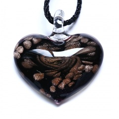 Fashion Women Murano Glass Geometric Heart Flower Pendant Necklace Jewelry Gift Black