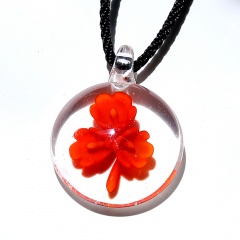 Fashion Women Murano Lampwork Glass Round Flower Inside Pendant Necklace Gift Red