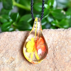 Charm Murano Lampwork Glass Waterdrop Flower Pendant Necklace Jewelry Gift Yellow+Red
