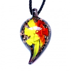 Fashion Charm Murano Lampwork Glass Waterdrop Flower Inside Pendant Necklace Jewelry Holiday Gift Red+Yellow