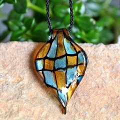 Charm Murano Lampwork Glass Leaf Shape Pendant Necklace Jewelry Gift Yellow+Blue