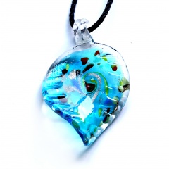 Fashion Leaf Heart Starfish Murano Glass Geometric Flower Pendant Necklace Women Jewelry Gift Leaf Blue