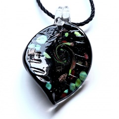 Fashion Leaf Heart Starfish Murano Glass Geometric Flower Pendant Necklace Women Jewelry Gift Leaf Black
