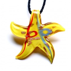 Fashion Leaf Heart Starfish Murano Glass Geometric Flower Pendant Necklace Women Jewelry Gift Starfish Yellow