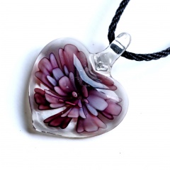 Trendy  Geometric Stripe Heart Murano Glass Flower Pendant Necklace Women Jewelry Gift Dark Purple