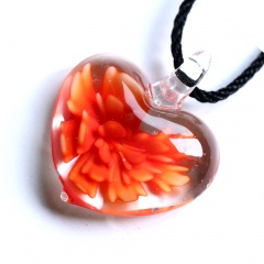 Trendy  Geometric Stripe Heart Murano Glass Flower Pendant Necklace Women Jewelry Gift Orange