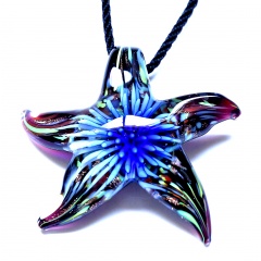 Fashion Starfish Waterdrop Murano Glass Geometric Flower Pendant Necklace Women Jewelry Gift Starfish Blue