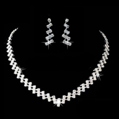 Fashion Rhinestone Jewelry Set Silver Wedding Necklace And Earring Set Party Queen Gemstone Necklace Set Simple