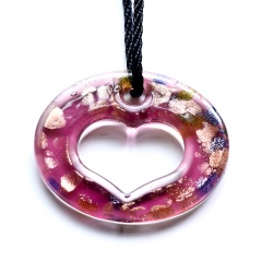 Fashion Murano Glass Hollow Heart Geometric Flower Pendant Necklace Women Jewelry Gift Purple