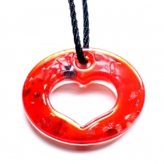 Fashion Murano Glass Hollow Heart Geometric Flower Pendant Necklace Women Jewelry Gift Red