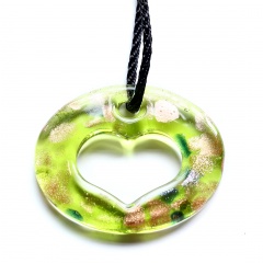 Fashion Murano Glass Hollow Heart Geometric Flower Pendant Necklace Women Jewelry Gift Green