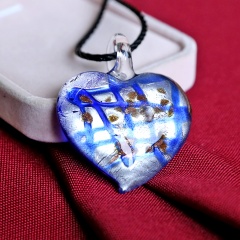 Fashion Stripe Heart Murano Glass Geometric Flower Pendant Necklace Women Jewelry Gift Blue