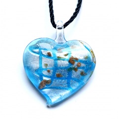 Fashion Stripe Heart Murano Glass Geometric Flower Pendant Necklace Women Jewelry Gift Sky Blue