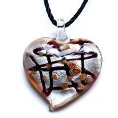 Fashion Stripe Heart Murano Glass Geometric Flower Pendant Necklace Women Jewelry Gift Coffee