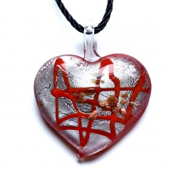 Fashion Stripe Heart Murano Glass Geometric Flower Pendant Necklace Women Jewelry Gift Red