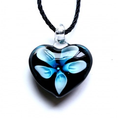 Fashion Women Heart Flower Murano Glass Geometric Pendant Necklace Jewelry Gift Sky Blue