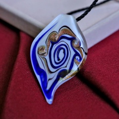 Spiral Pattern Murano Glass Geometric Flower Pendant Necklace Women Jewelry Gift Royal Blue