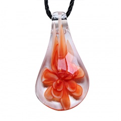 Chic Waterdrop Flower Murano Glass Geometric Pendant Necklace Women Jewelry Gift Red