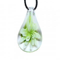 Chic Waterdrop Flower Murano Glass Geometric Pendant Necklace Women Jewelry Gift Light Green