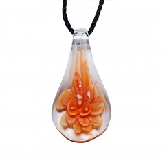 Chic Waterdrop Flower Murano Glass Geometric Pendant Necklace Women Jewelry Gift Orange