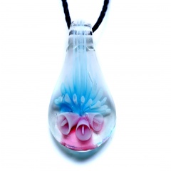 Fashion Starfish Waterdrop Murano Glass Geometric Flower Pendant Necklace Women Jewelry Gift Waterdrop Blue+Pink