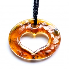 Fashion Murano Glass Hollow Heart Geometric Flower Pendant Necklace Women Jewelry Gift Orange