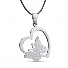 Fashion Hollow Love Butterfly Stainless Steel Pendant Necklace Heart