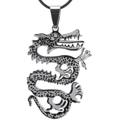 Fashion Silver Stainless Steel Pendant Bicycle Dragon Necklace Leather Chain Dragon